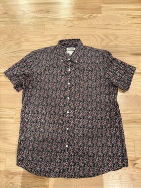 Goodthreads Black Button-Down Shirt with Red & White Floral Print